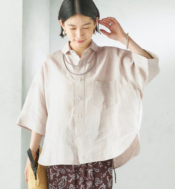 SHIPS for women「TICCA:〈手洗い可能〉リネン 半袖 シャツ」|シャツ・ブラウス|ベージュ系