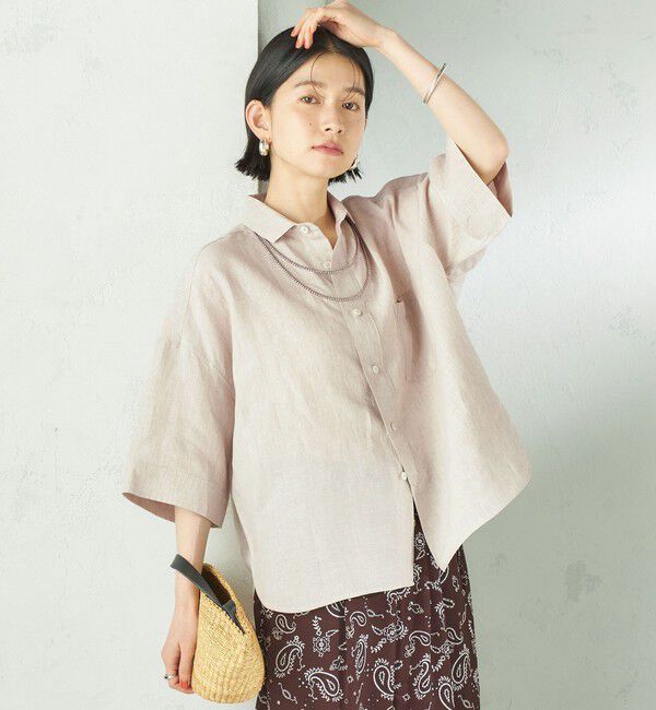 SHIPS for women「TICCA:〈手洗い可能〉リネン 半袖 シャツ」|シャツ・ブラウス|