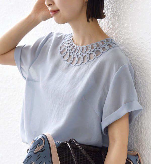 SHIPS for women「〈手洗い可能〉襟 刺繍 デザイン ヴィンテージ スパン ブラウス」|シャツ・ブラウス|スカイブルー