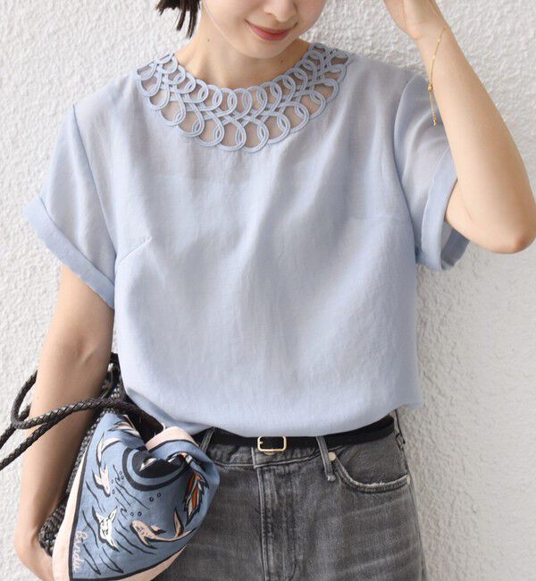 SHIPS for women「〈手洗い可能〉襟 刺繍 デザイン ヴィンテージ スパン ブラウス」|シャツ・ブラウス|