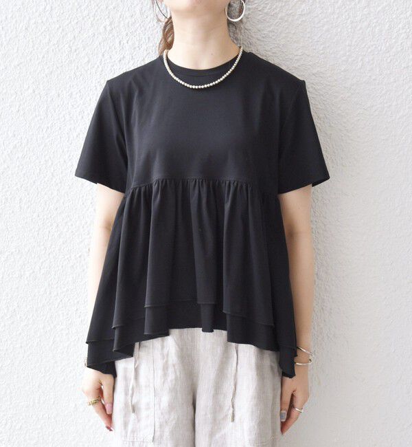 SHIPS any「SHIPS any:〈洗濯機可能〉ジャージー ダブルヘム ペプラム TEE」|Tシャツ・カットソー|
