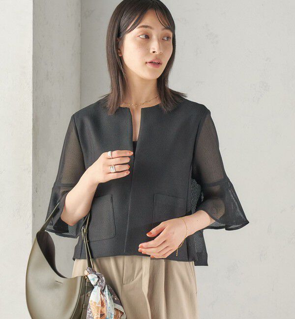 SHIPS for women「〈手洗い可能〉シャンブレー カラミ ノーカラー ジャケット」|ノーカラージャケット|