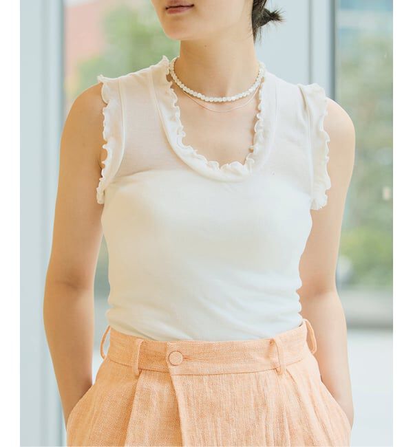 IENA LA BOUCLE「《追加》seamless basic./シームレスベーシック Flounce タンクトップ」|タンクトップ|ホワイト