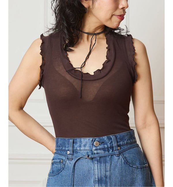 IENA LA BOUCLE「《追加》seamless basic./シームレスベーシック Flounce タンクトップ」|タンクトップ|ブラウン
