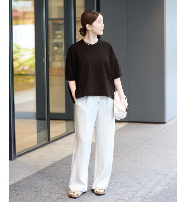 IENA「《追加》LEVITA コットンハーフスリーブプルオーバー」|ニット・セーター|