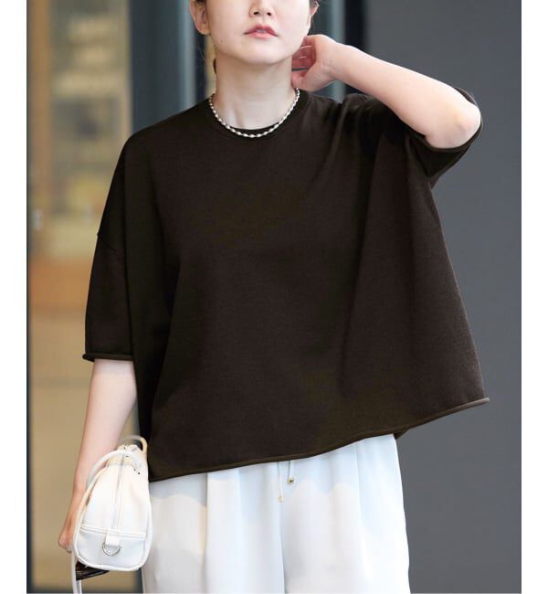 IENA「《追加》LEVITA コットンハーフスリーブプルオーバー」|ニット・セーター|ブラウン