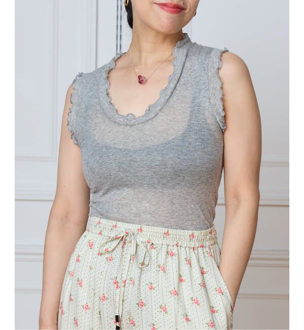 IENA LA BOUCLE「《追加2》seamless basic. シームレスベーシック Flounce タンクトップ」|タンクトップ|グレー