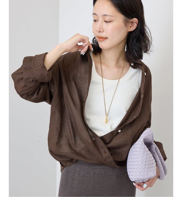 SLOBE IENA「《追加/シリーズあり》リネンコットンカシュクール」|シャツ・ブラウス|ブラウン