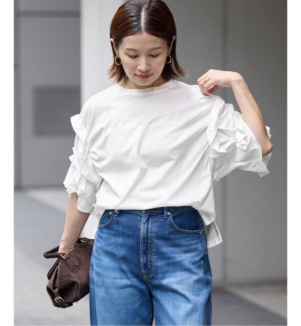 IENA「《手洗い可能》袖ギャザーフリルカットソー」|Tシャツ・カットソー|