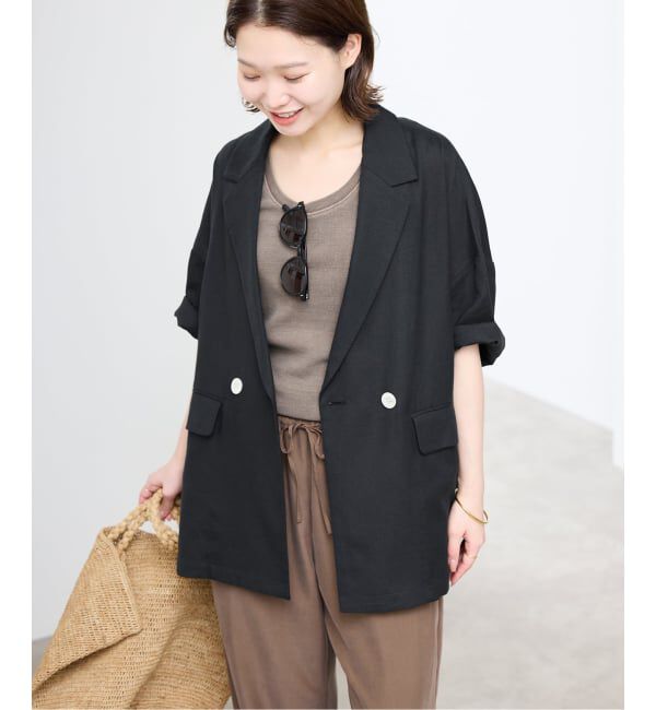 SLOBE IENA「《WEB限定/追加3》リネンレーヨンハーフスリーブジャケット」|その他|