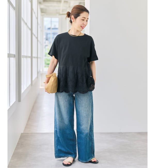 Spick and Span「《WEB限定 / 追加予約》カットワークレースペプラムTシャツ」|Tシャツ・カットソー|