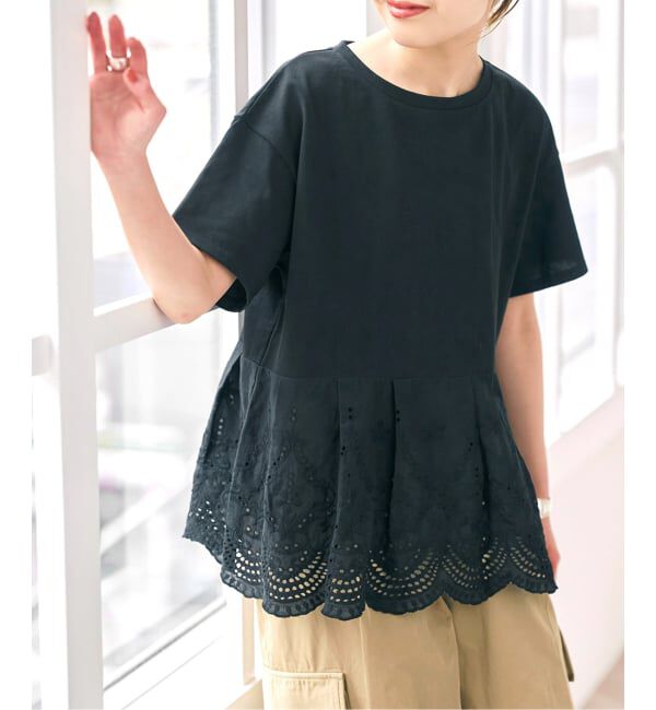 Spick and Span「《WEB限定 / 追加予約》カットワークレースペプラムTシャツ」|Tシャツ・カットソー|