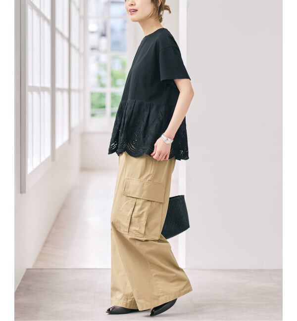 Spick and Span「《WEB限定 / 追加予約》カットワークレースペプラムTシャツ」|Tシャツ・カットソー|