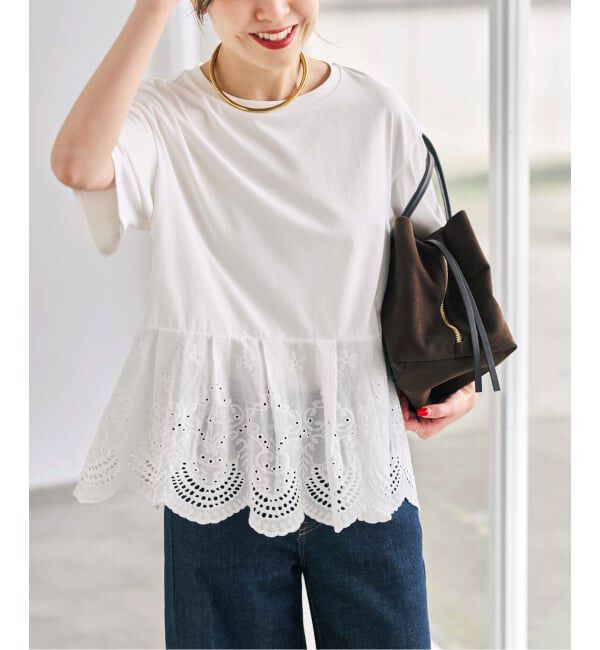 Spick and Span「《WEB限定 / 追加予約》カットワークレースペプラムTシャツ」|Tシャツ・カットソー|