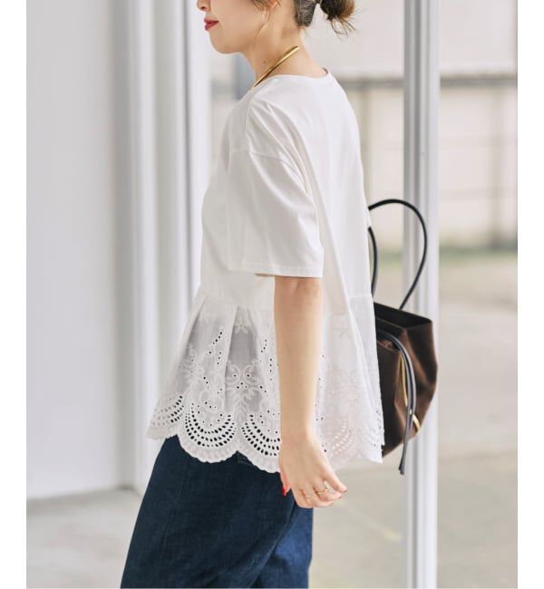 Spick and Span「《WEB限定 / 追加予約》カットワークレースペプラムTシャツ」|Tシャツ・カットソー|