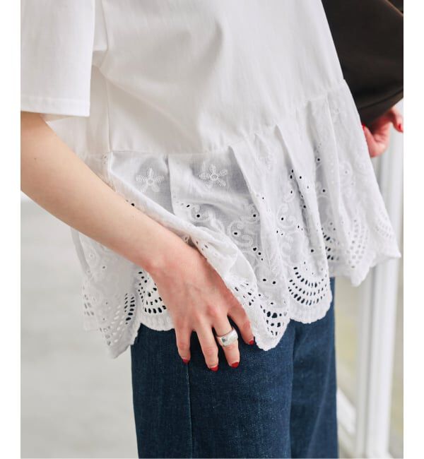 Spick and Span「《WEB限定 / 追加予約》カットワークレースペプラムTシャツ」|Tシャツ・カットソー|