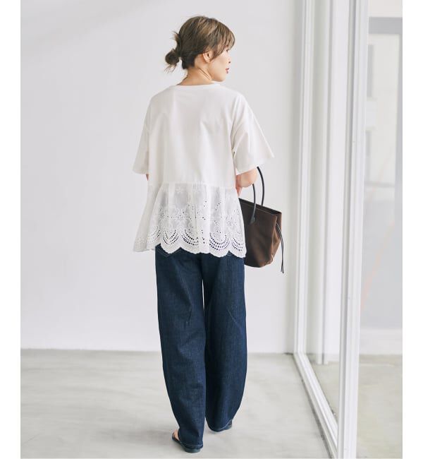 Spick and Span「《WEB限定 / 追加予約》カットワークレースペプラムTシャツ」|Tシャツ・カットソー|