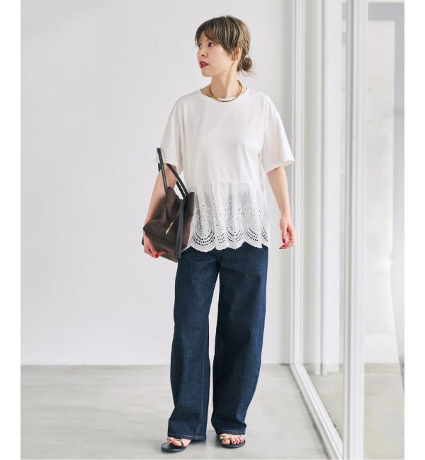 Spick and Span「《WEB限定 / 追加予約》カットワークレースペプラムTシャツ」|Tシャツ・カットソー|
