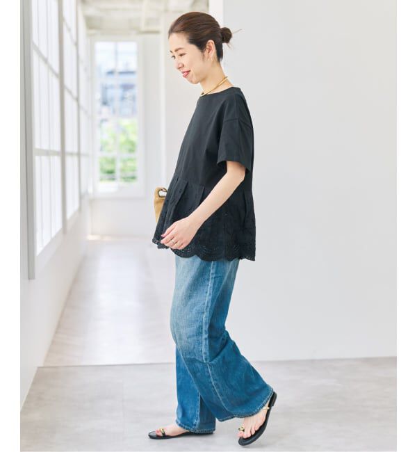 Spick and Span「《WEB限定 / 追加予約》カットワークレースペプラムTシャツ」|Tシャツ・カットソー|