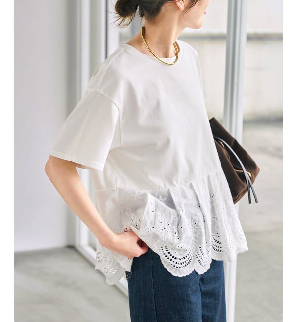 Spick and Span「《WEB限定 / 追加予約》カットワークレースペプラムTシャツ」|Tシャツ・カットソー|ホワイト