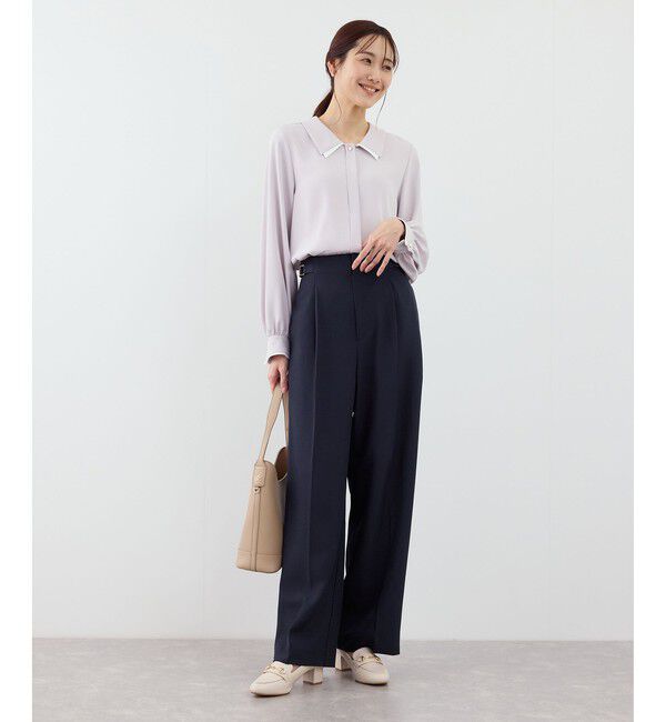 Rope&rsquo;Picnic「【WEB限定・丈長め】クリアツイルサイドベルトワイドパンツ/入卒式・セレモニー・セットアップ対応」|チノ|