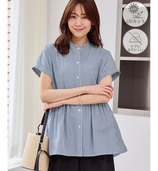Rope&rsquo;Picnic「フレンチペプラムシャツ/UVカット・防シワ」|シャツ・ブラウス|ネイビー(40)