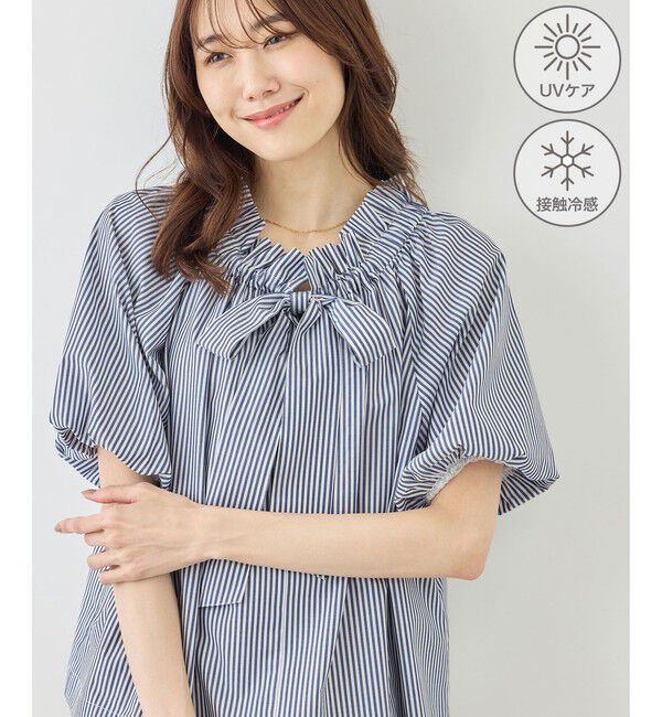 Rope&rsquo;Picnic「前後2WAYギャザーリボンデザインシャツ/UVケア・接触冷感・リンクコーデ」|シャツ・ブラウス|ネイビー(40)