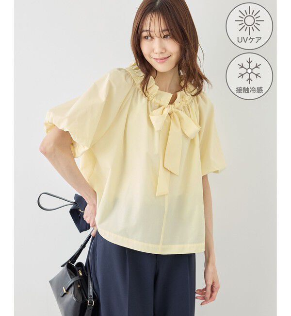 Rope&rsquo;Picnic「前後2WAYギャザーリボンデザインシャツ/UVケア・接触冷感・リンクコーデ」|シャツ・ブラウス|イエロー(80)