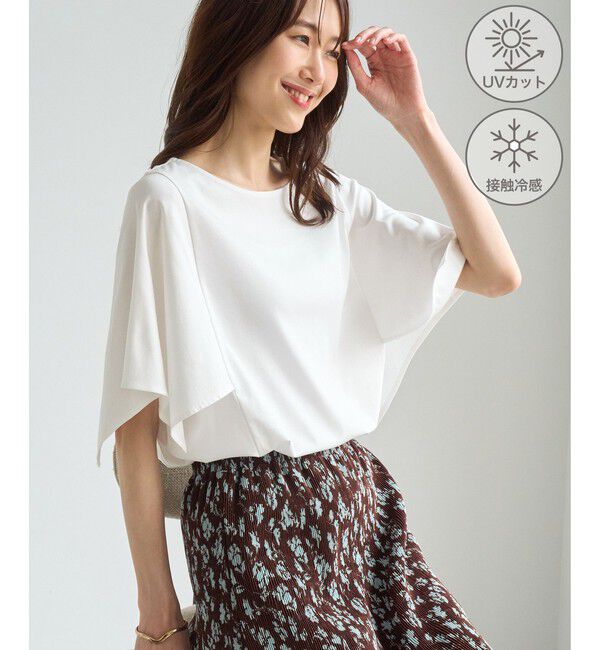 Rope&rsquo;Picnic「70シルケットハンカチスリーブトップス/UVカット・接触冷感」|Tシャツ・カットソー|ホワイト(10)