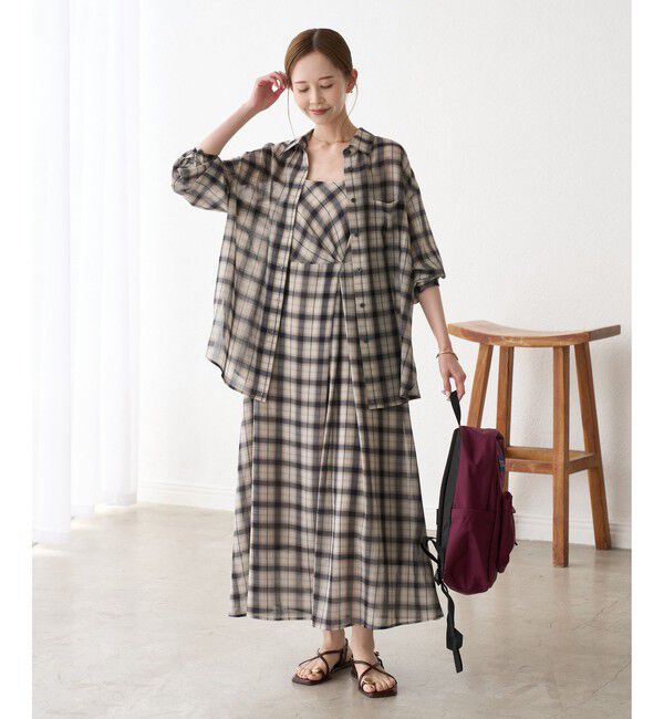 Rope&rsquo;Picnic「【一部店舗限定】シアーマドラスチェックボイルキャミワンピース」|ワンピース|