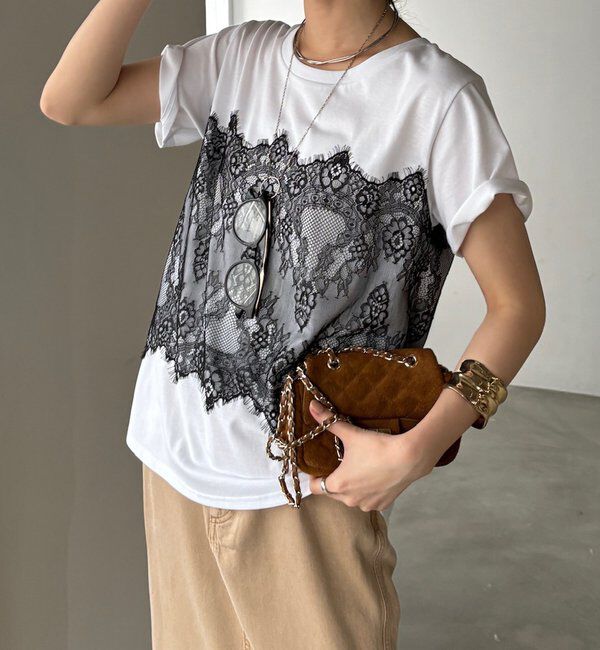  「レースドッキングTEE」|Tシャツ・カットソー|