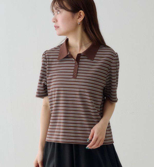  「【S.Mサイズ展開】ボーダーポロTEE」|ポロシャツ|ブラウン