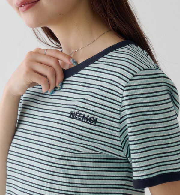  「ボーダー刺繍TEE」|Tシャツ・カットソー|