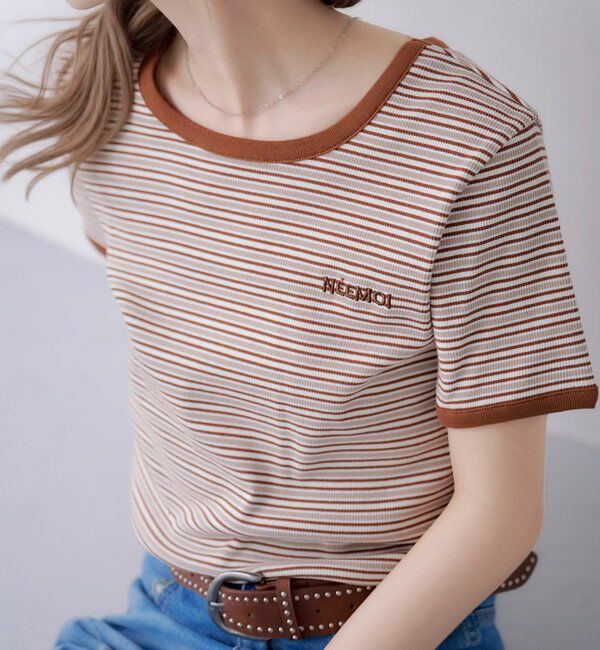  「ボーダー刺繍TEE」|Tシャツ・カットソー|