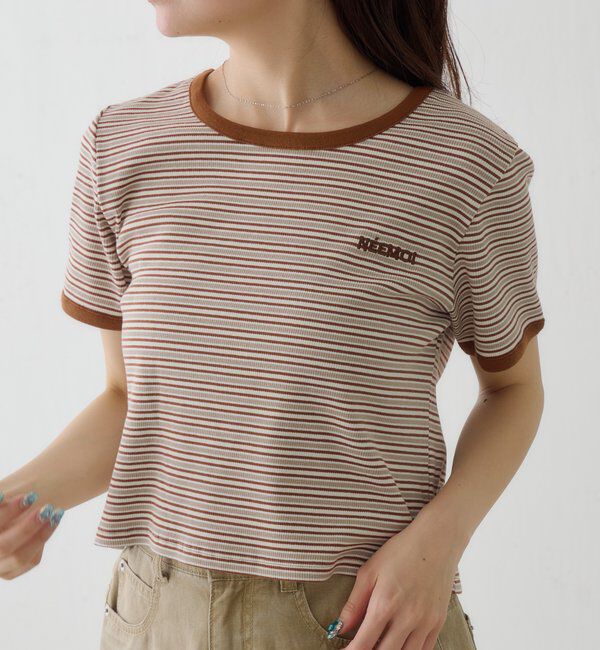 「ボーダー刺繍TEE」|Tシャツ・カットソー|