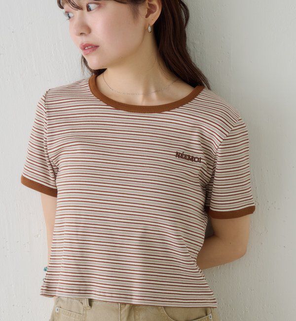  「ボーダー刺繍TEE」|Tシャツ・カットソー|