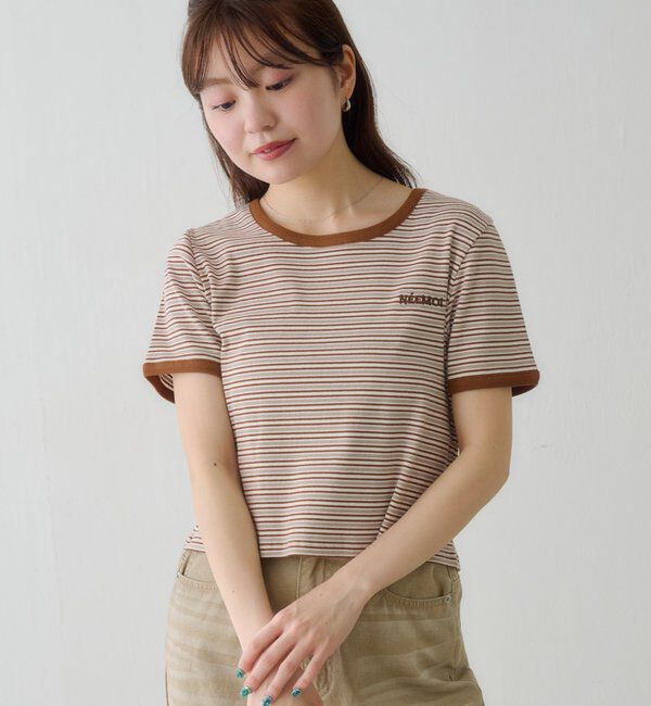  「ボーダー刺繍TEE」|Tシャツ・カットソー|
