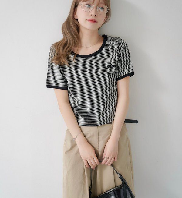  「ボーダー刺繍TEE」|Tシャツ・カットソー|