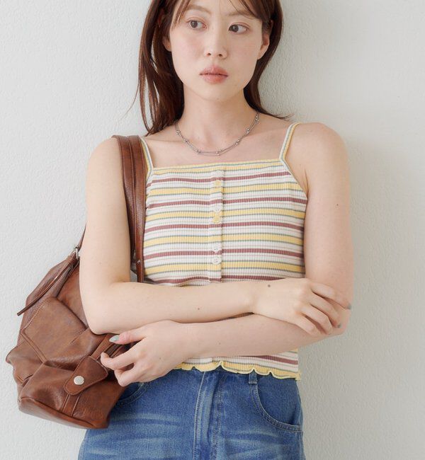  「カップ付きボーダーキャミ」|キャミソール|イエロー