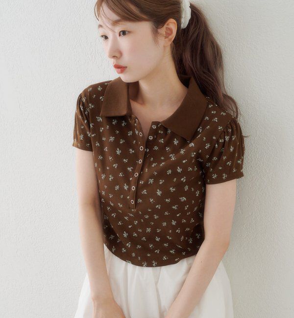  「【6.21(日)0:00発売/WEB先行】フラワーチビポロtee」|ポロシャツ|ブラウン