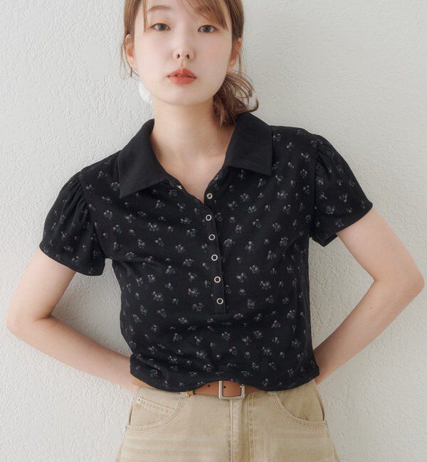  「【6.21(日)0:00発売/WEB先行】フラワーチビポロtee」|ポロシャツ|ブラック