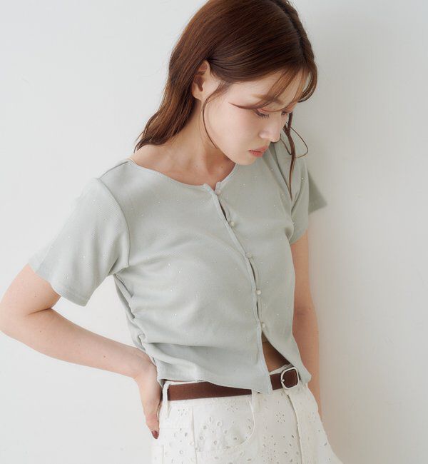  「リブスタッズ半袖カーディガン」|Tシャツ・カットソー|