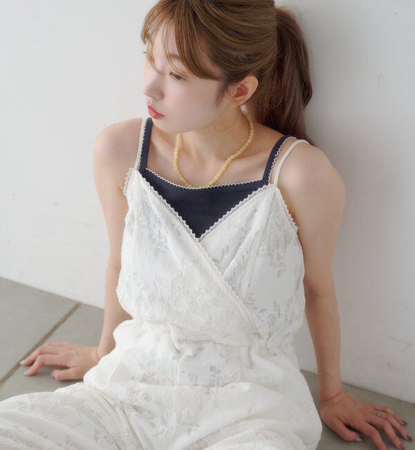  「【2サイズ展開/低身長サイズ】レースキャミサロペ」|オールインワン|