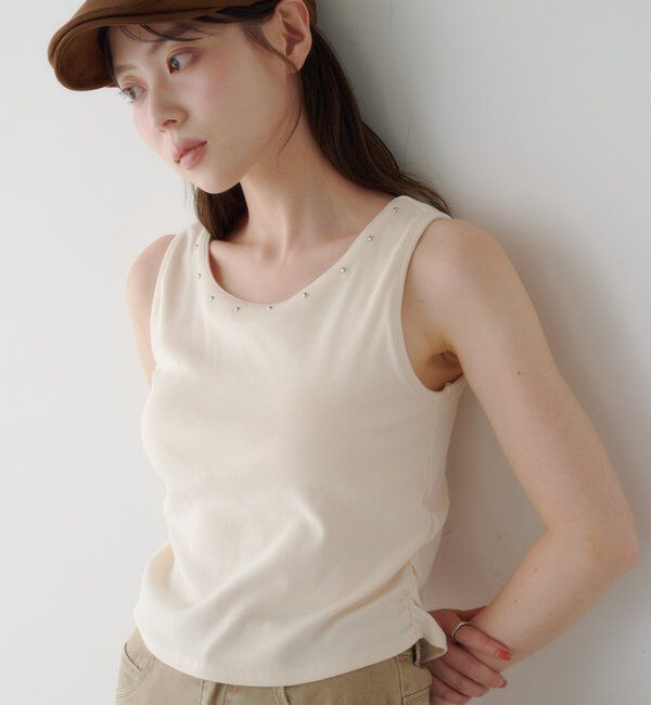 「カップ付きスタッズタンク」|Tシャツ・カットソー|アイボリー
