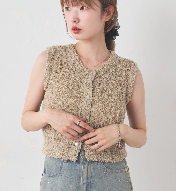  「【前後2WAY/4色展開】リボンヤーンタンク」|キャミソール|ベージュ