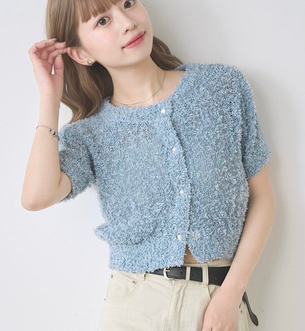  「【4色展開】リボンヤーンカーディガン」|カーディガン|サックスブルー