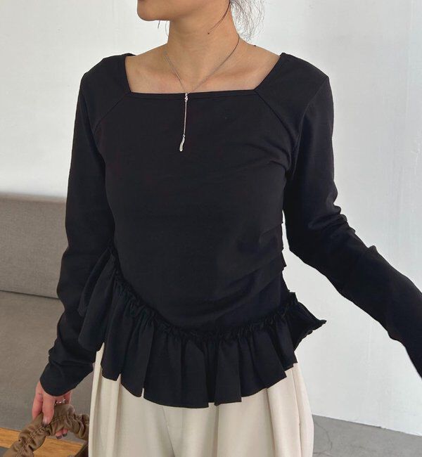  「【新色グレー/前後2WAY】アシメフリルロンT」|Tシャツ・カットソー|ブラック