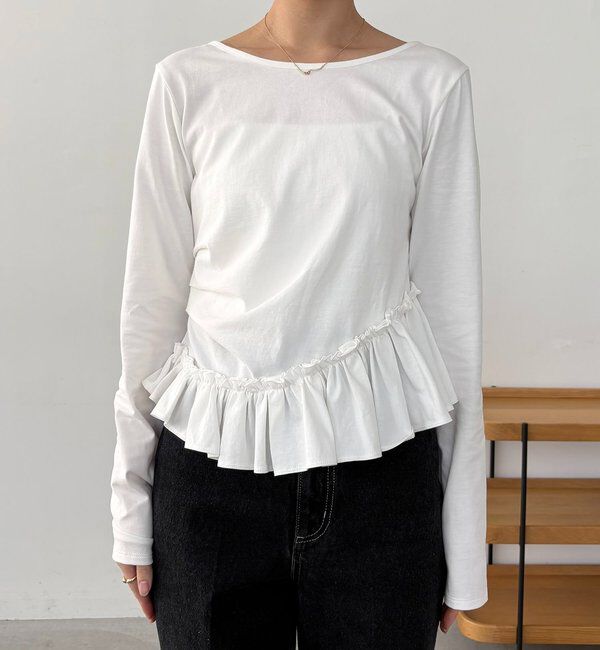  「【新色グレー/前後2WAY】アシメフリルロンT」|Tシャツ・カットソー|