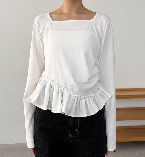  「【新色グレー/前後2WAY】アシメフリルロンT」|Tシャツ・カットソー|