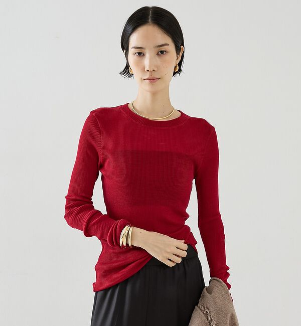 The Store by C' 「【COCUCA】ウールシフォンリブプルオーバー」|Tシャツ・カットソー|レッド